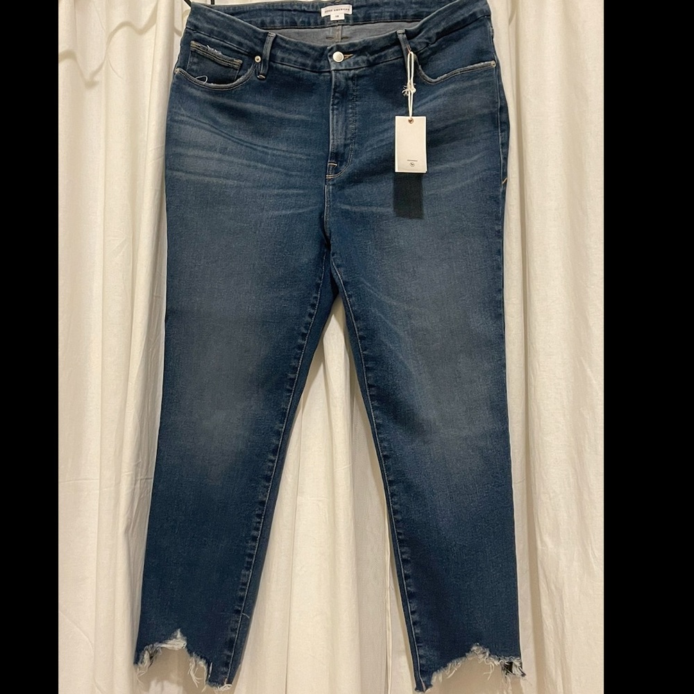 Good American Straight Leg Cigarette (Good Legs) Jean Size 16 Raw Hem NWT